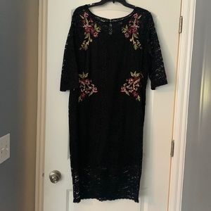 Beautiful Thalia sodi Black lace embellished midi dress w/lining 3/4 sleeve